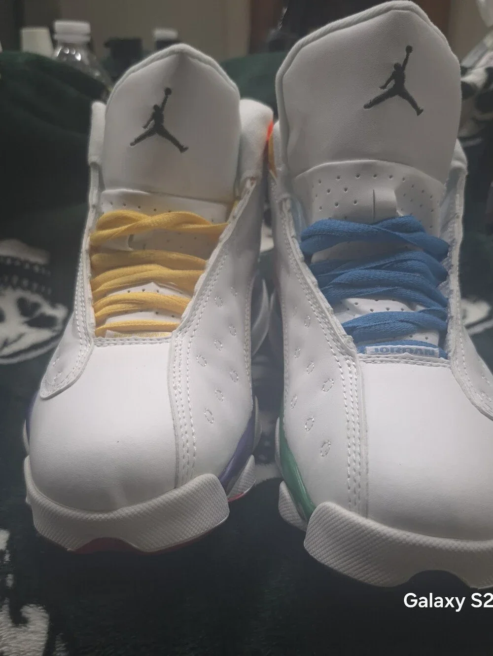 Jordan Men's White Sneakers with Orange, Yellow & Blue Accents